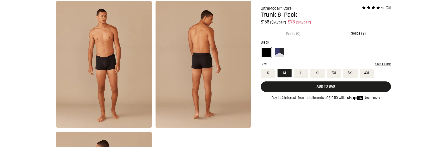 MeUndies product page featuring a 6-pack underwear bundle at a discounted per-unit price, demonstrating how fixed-pack bundles encourage customers to purchase multiple items at once while increasing average order value.