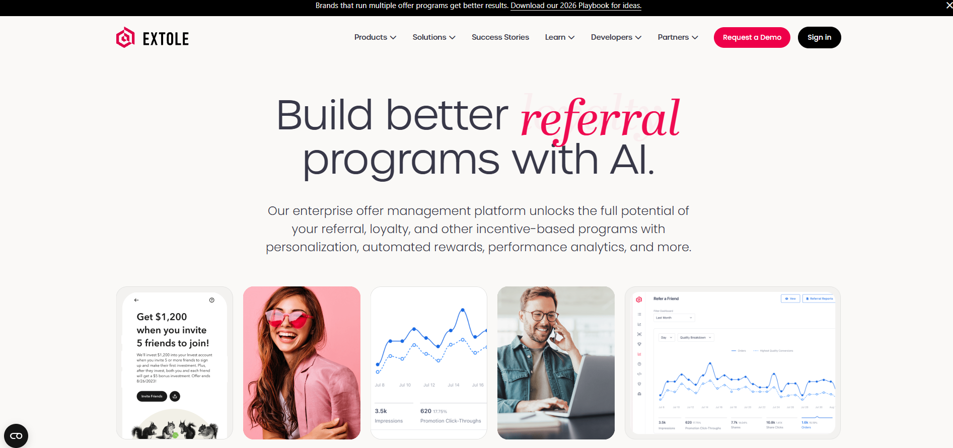 Extole dashboard for managing enterprise referral campaigns, customer advocacy programs, personalized rewards, and referral performance for Shopify brands