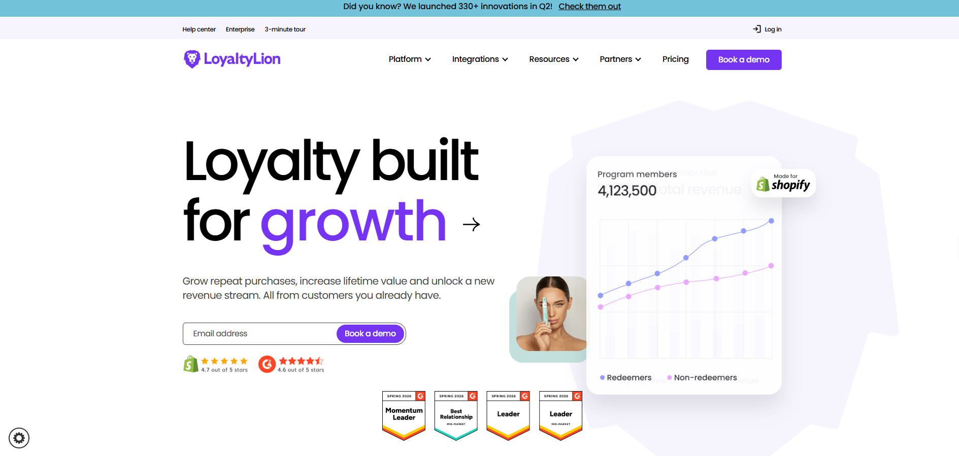 LoyaltyLion dashboard for managing Shopify loyalty programs, referral campaigns, VIP rewards, and customer retention