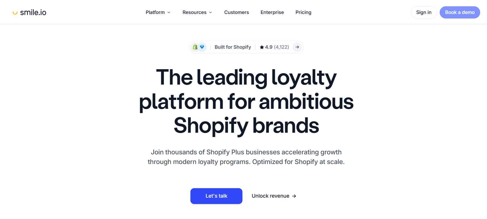 Screenshot of homepage of Smile.io.