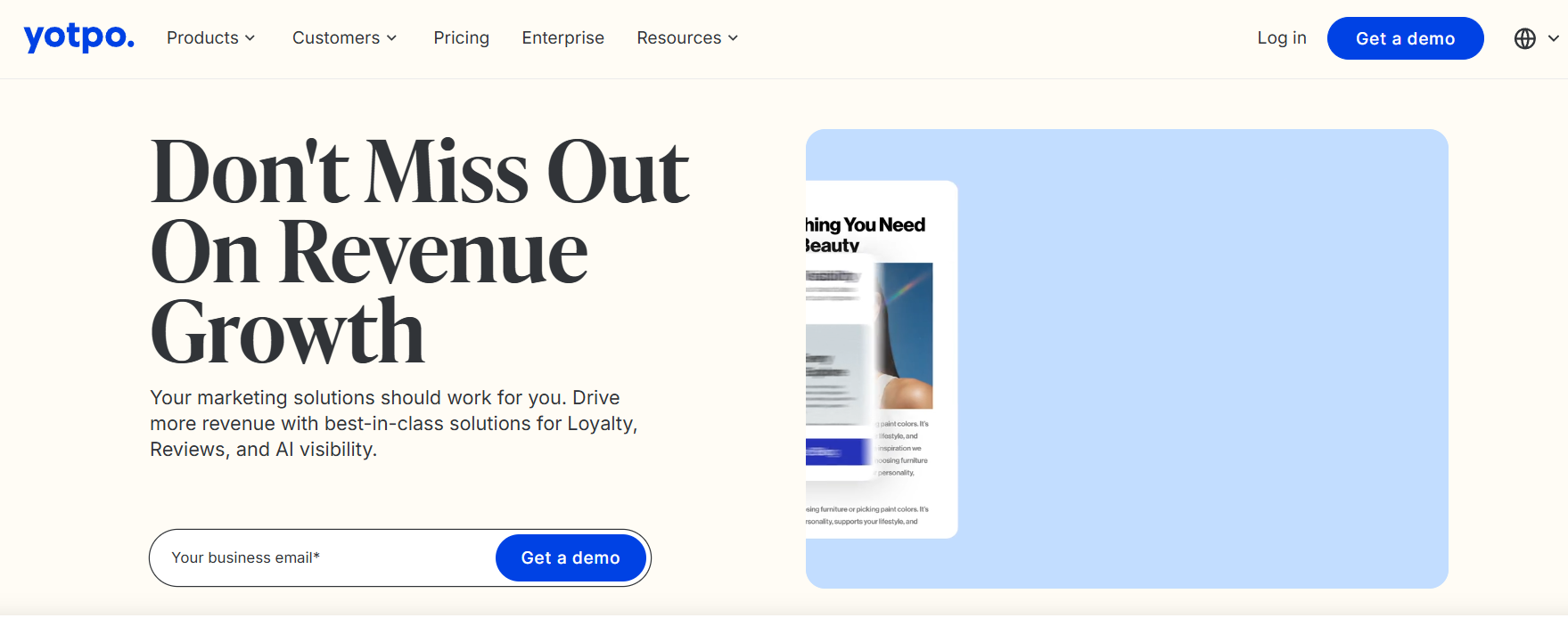 Screenshot of homepage of Yotpo.