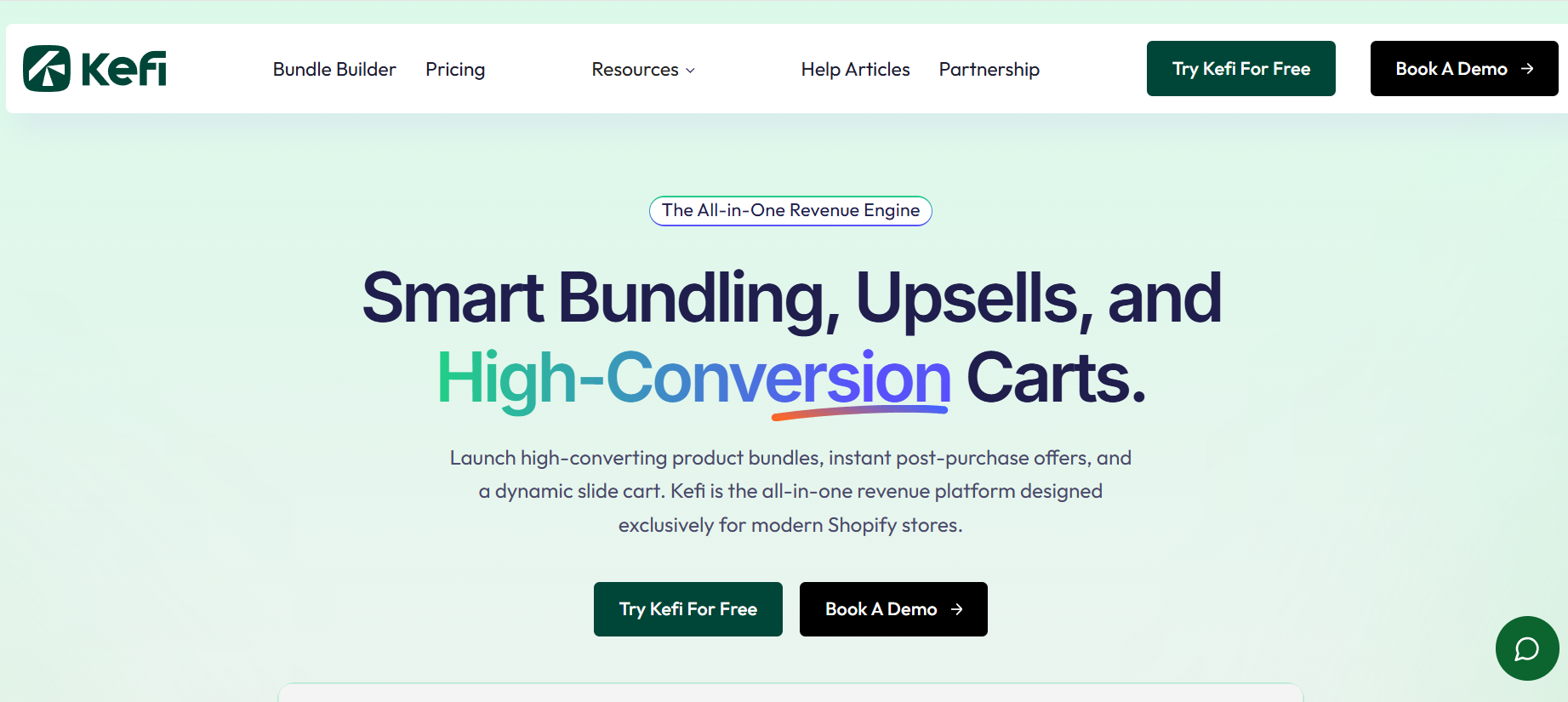 Screenshot of homepage of Kefi Commerce.
