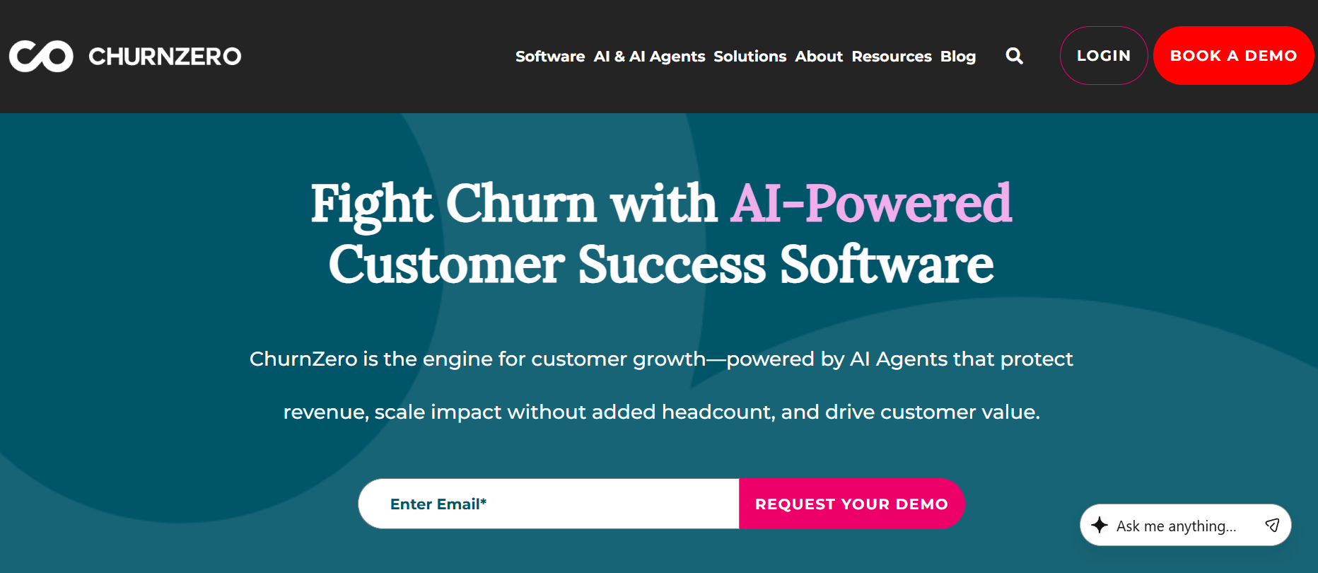 Screenshot of homepage of ChurnZero.