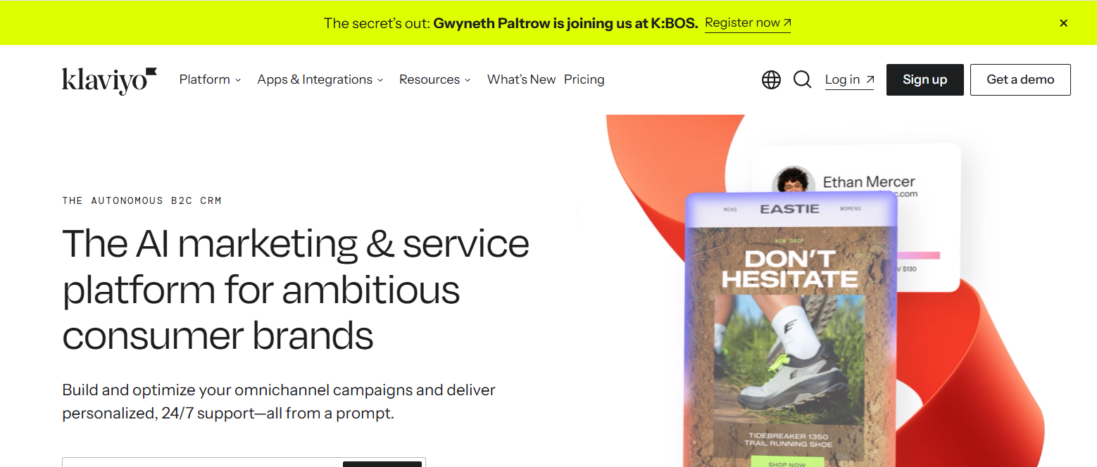 Screenshot of homepage of Klaviyo.