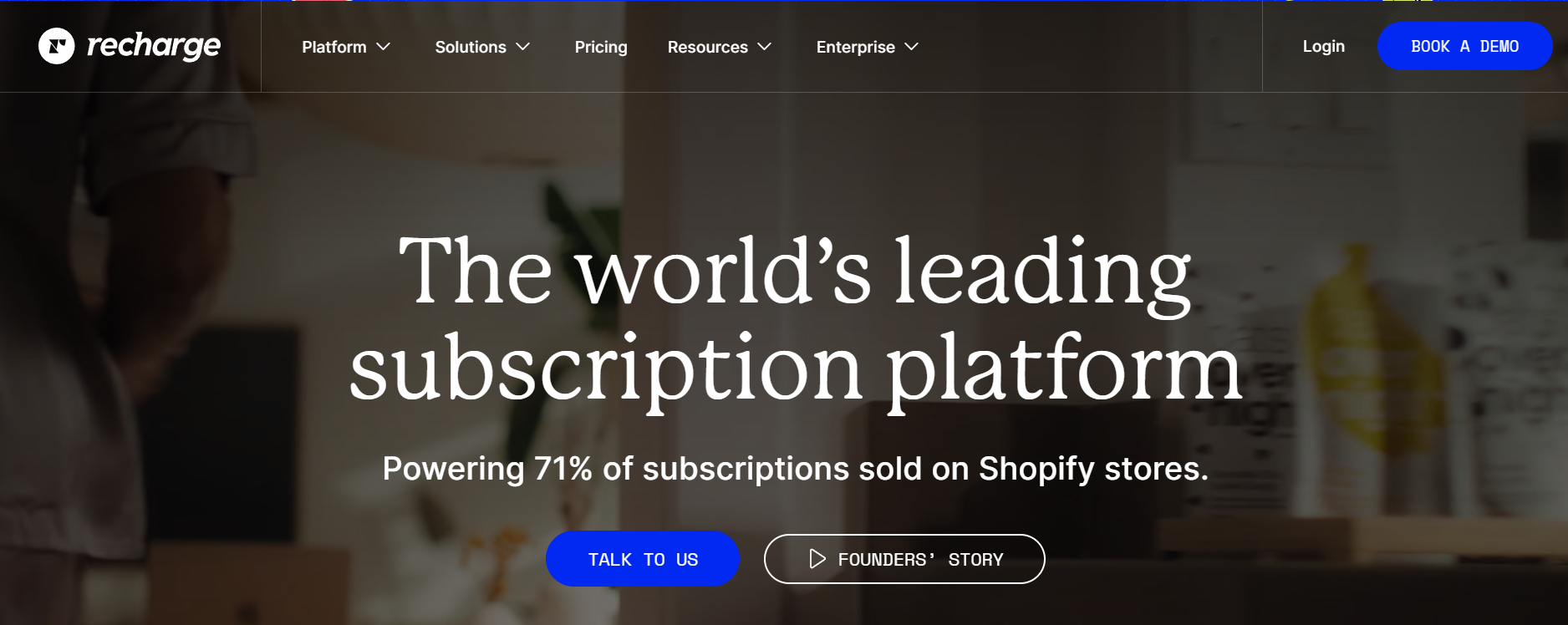 Screenshot of homepage of Recharge.