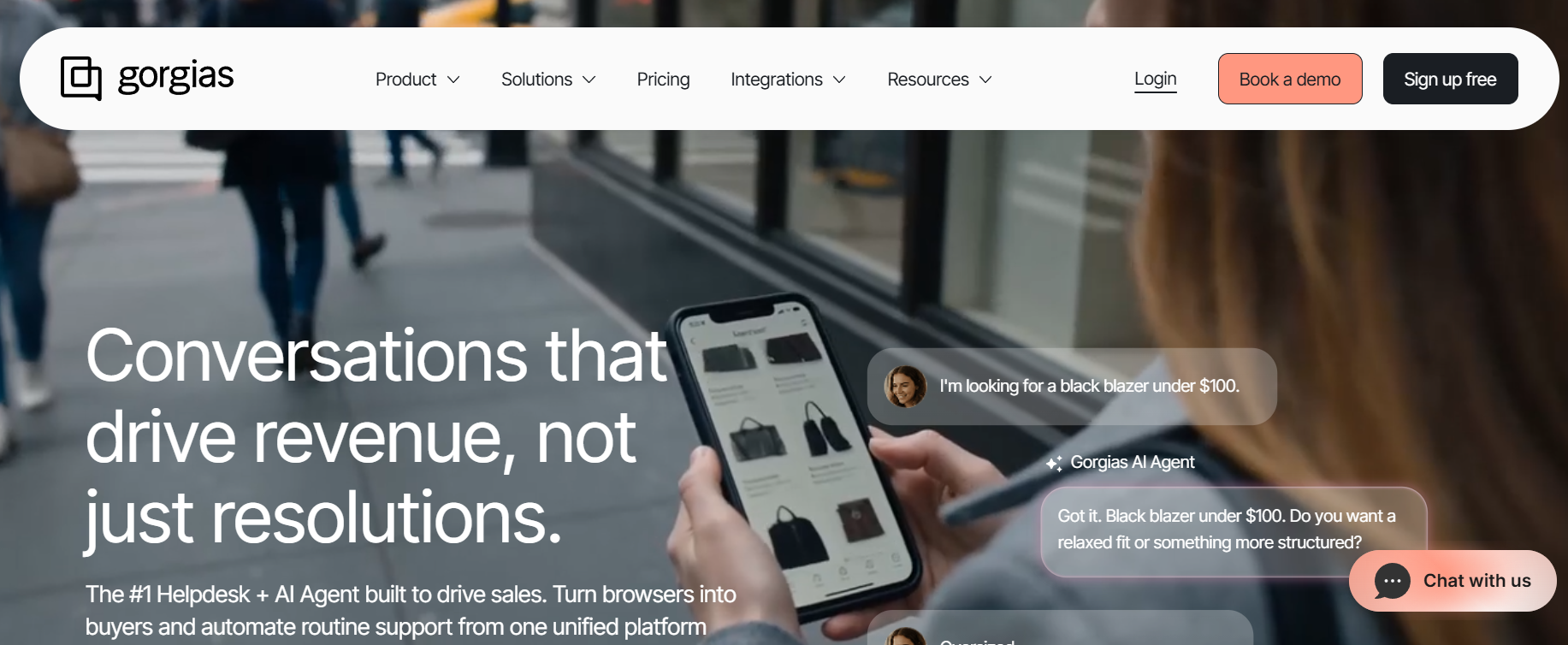 Screenshot of homepage of Gorgias.