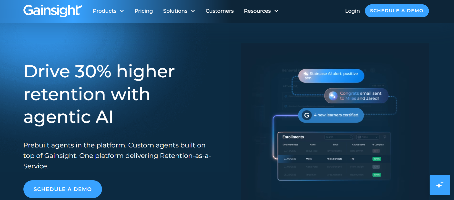 Screenshot of homepage of Gainsight.