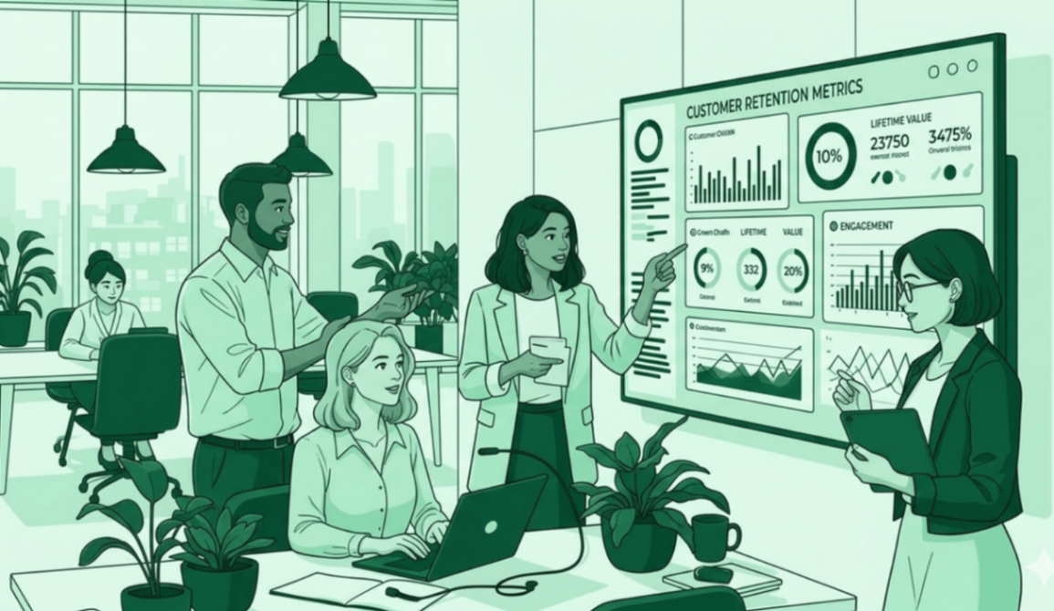 Illustration highlighting customer loyalty strategies that increase repeat purchases through rewards programs, VIP tiers, personalized offers, referrals, and post-purchase engagement.