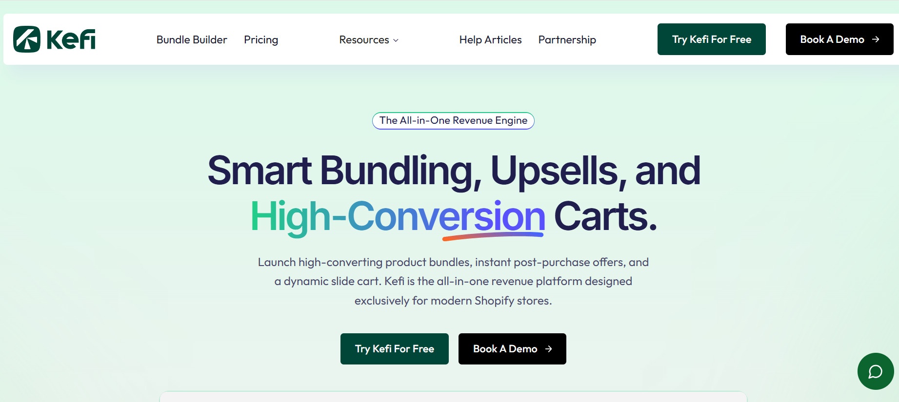 Screenshot of homepage of Kefi Commerce.