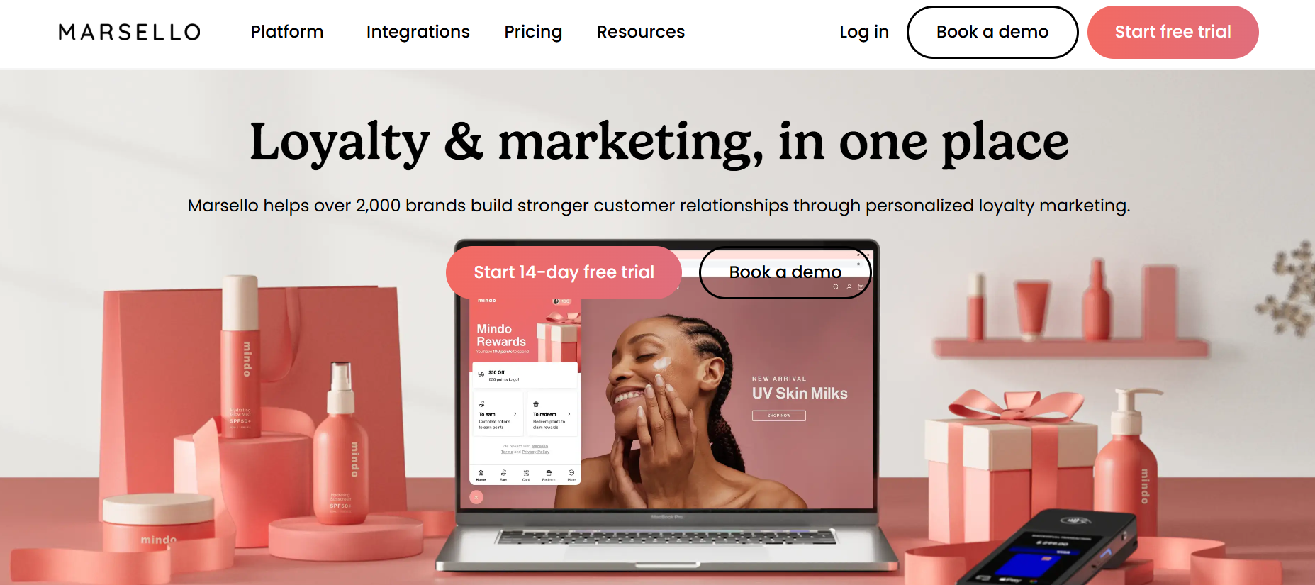 Screenshot of homepage of Marsello.