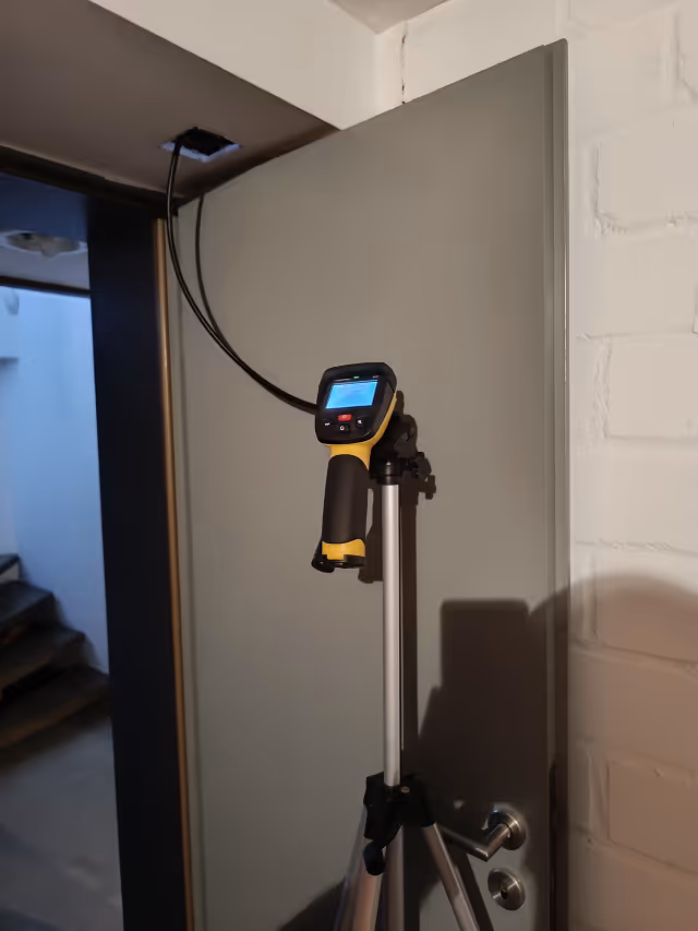 Detailaufnahme eines Messgeräts zur Untersuchung von Feuchte in Bauteilen