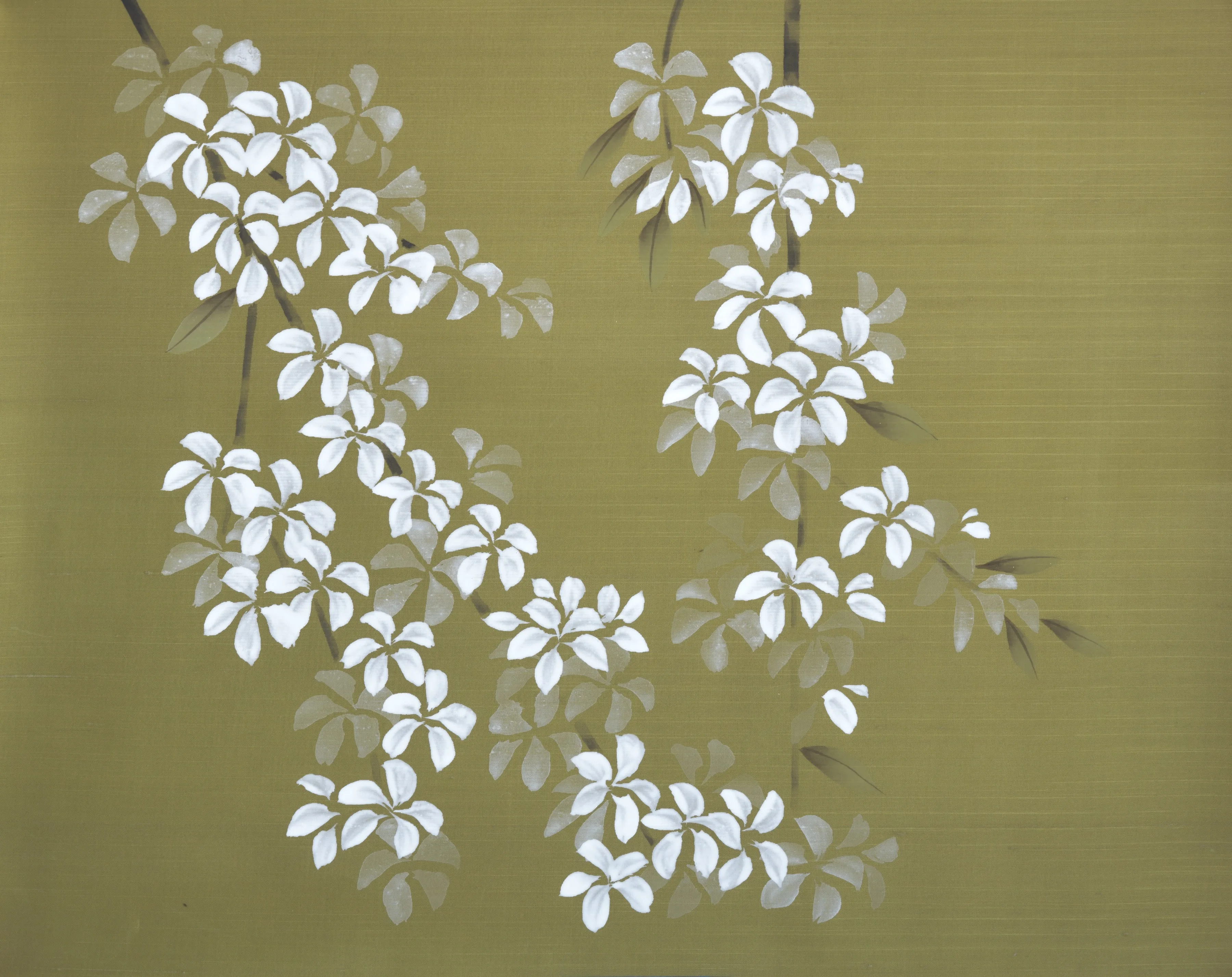 Blossom Canopy Chinoiserie hand-painted wallpaper in Pear by Stang Design.