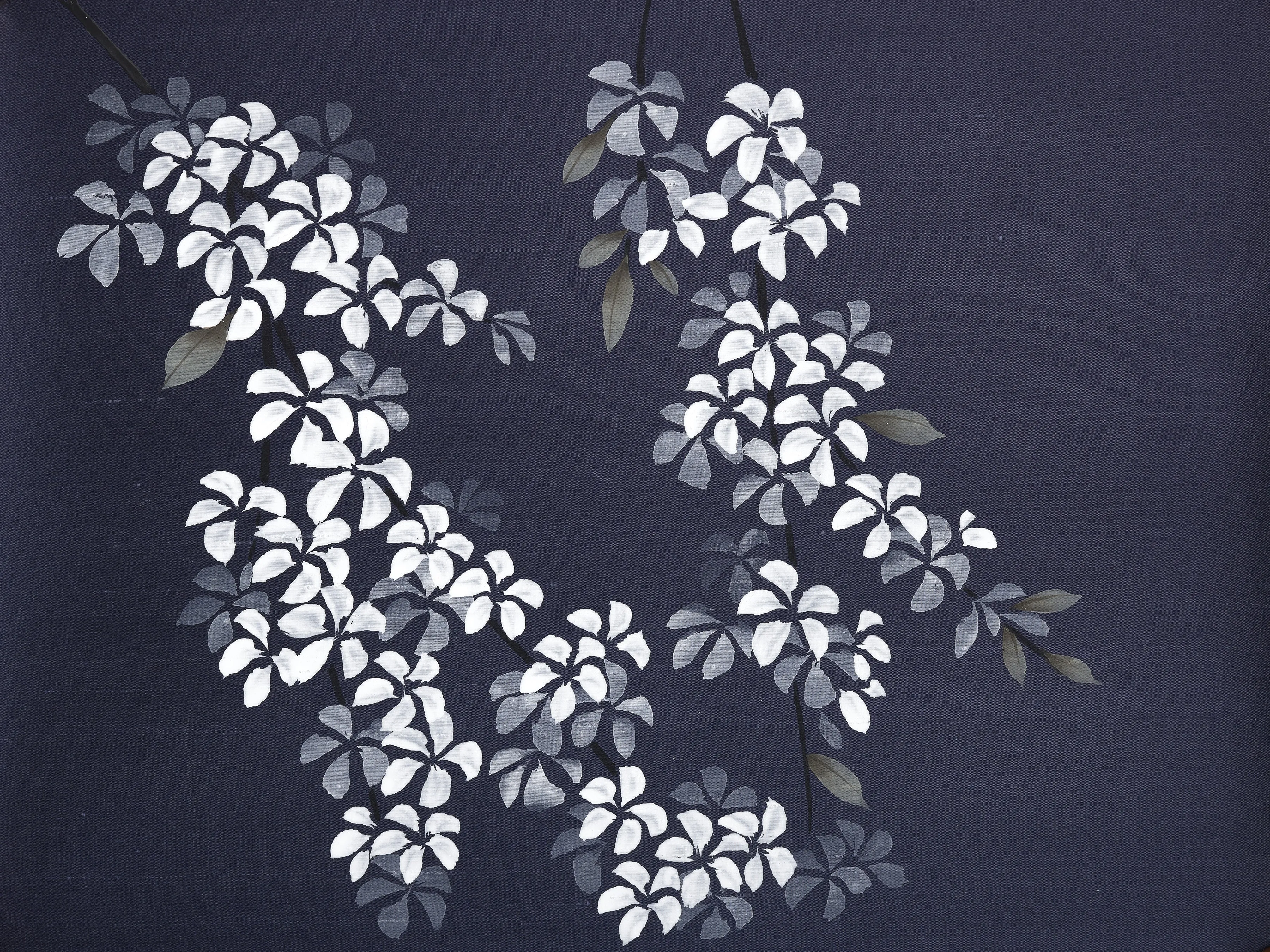 Blossom Canopy Chinoiserie hand-painted wallpaper in Midnight by Stang Design.