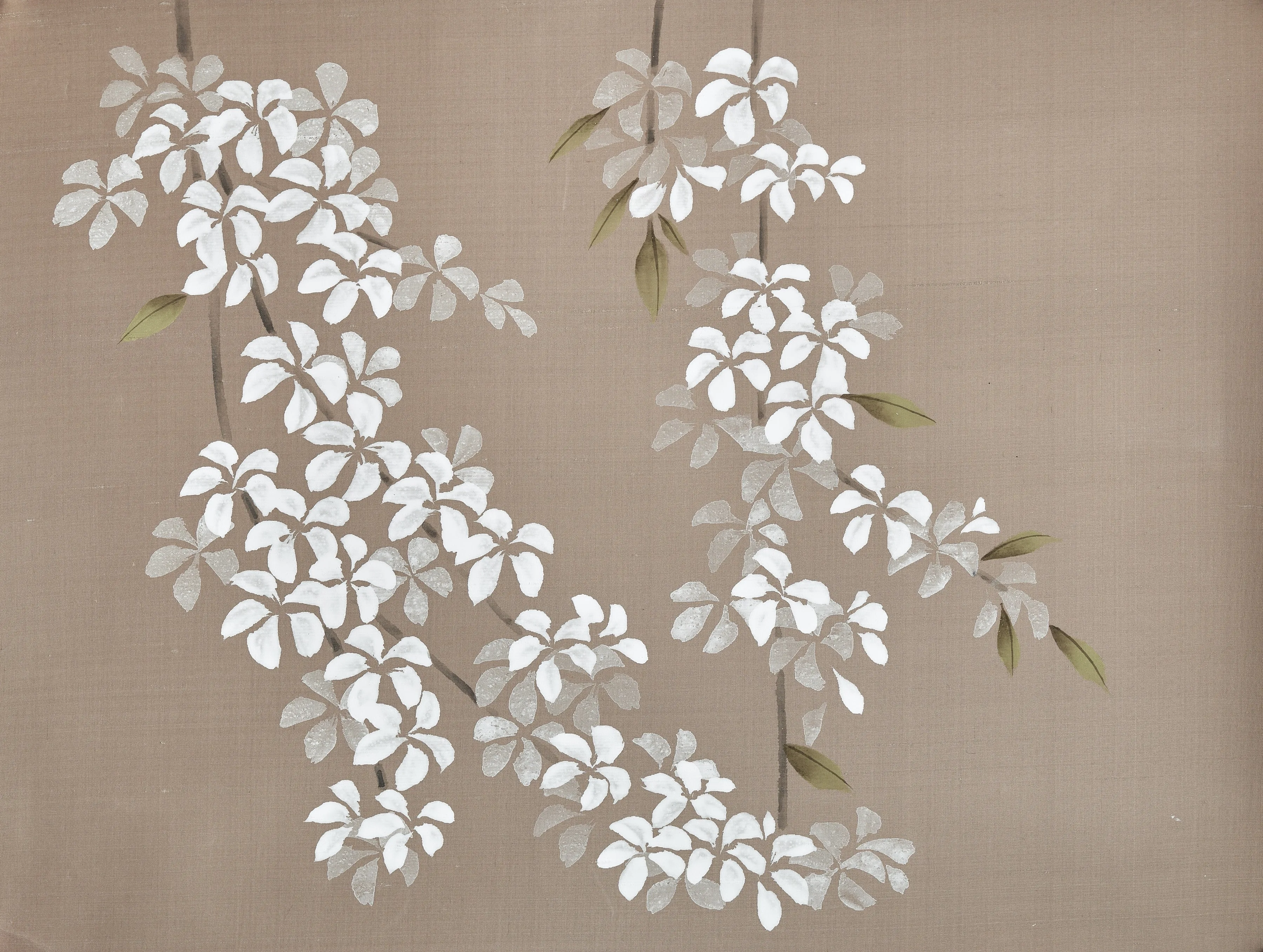 Blossom Canopy Chinoiserie hand-painted wallpaper in Twilight Mauve by Stang Design.