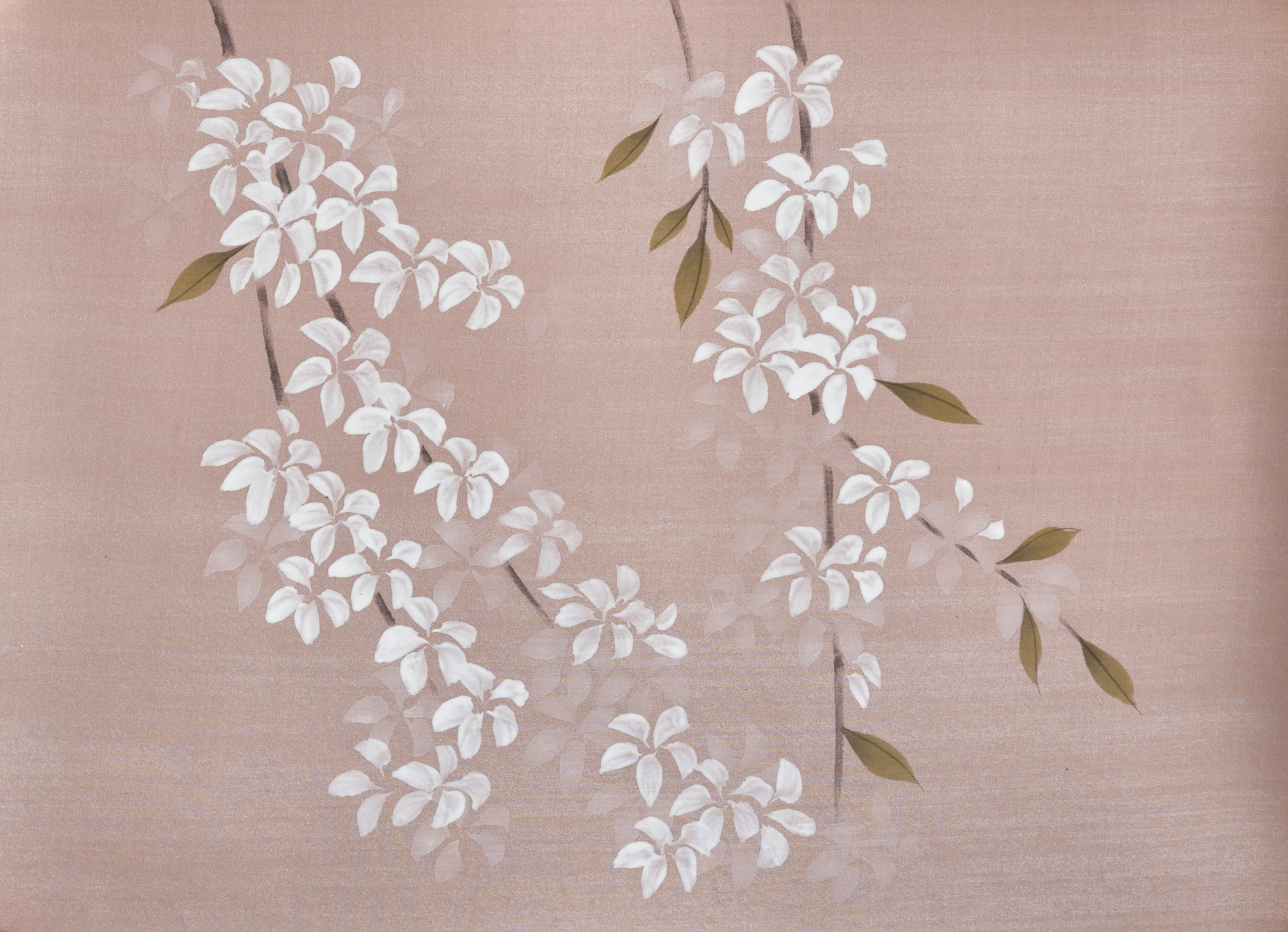 Blossom Canopy Chinoiserie hand-painted wallpaper in Shimmering Blush by Stang Design.