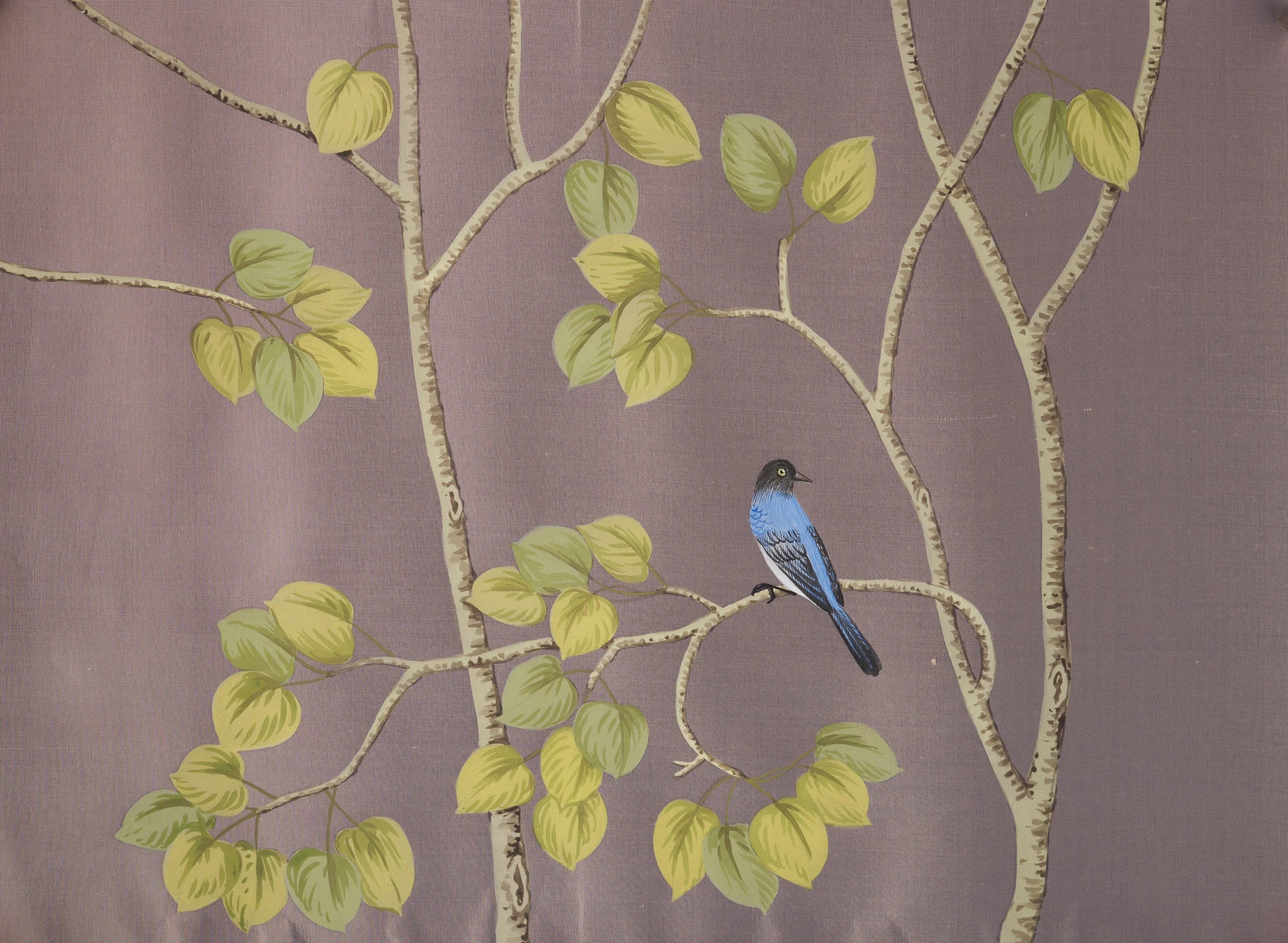 Sierra Summer Chinoiserie hand-painted wallpaper in Dusk by Stang Design.