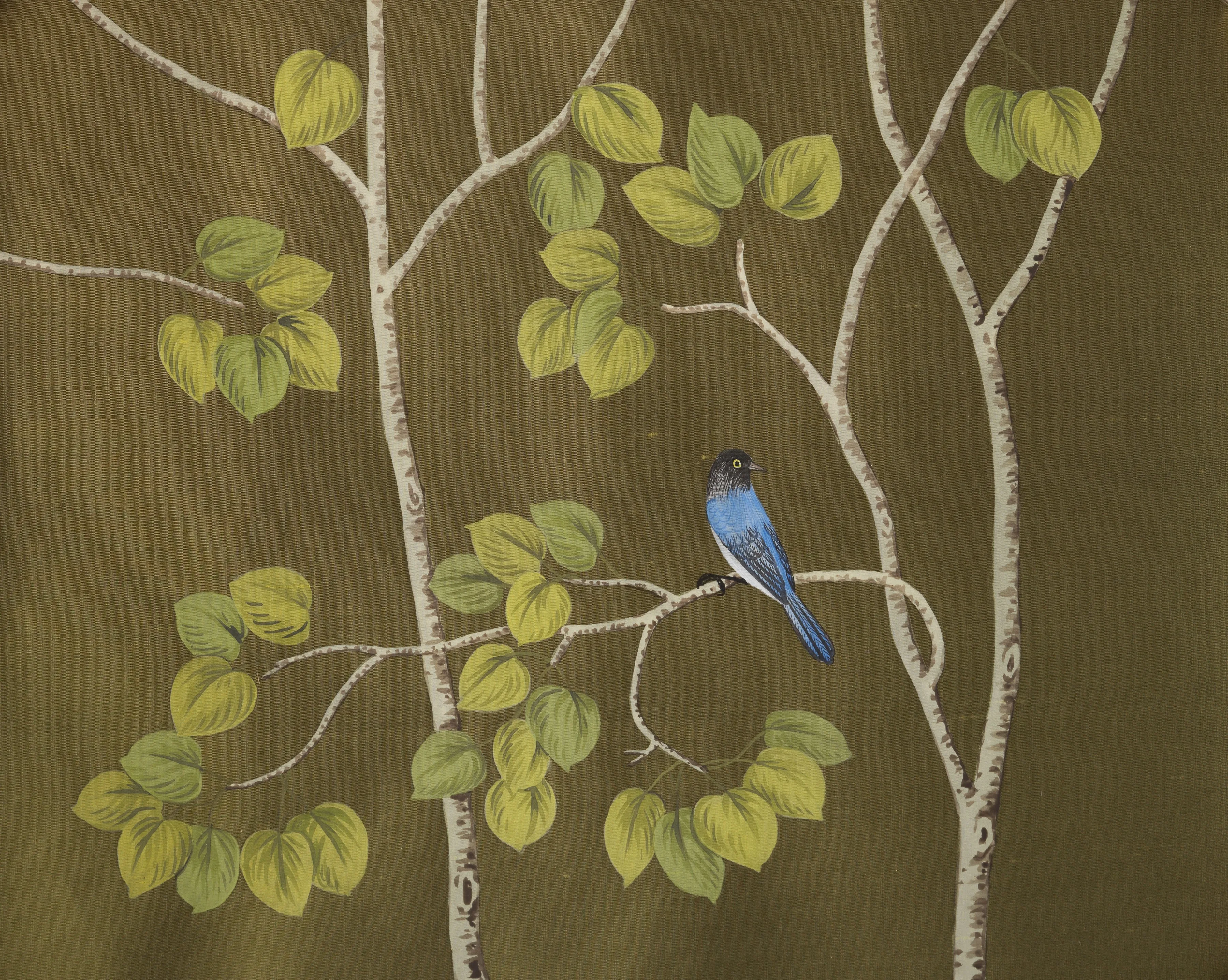 Sierra Summer Chinoiserie hand-painted wallpaper in Pine by Stang Design.