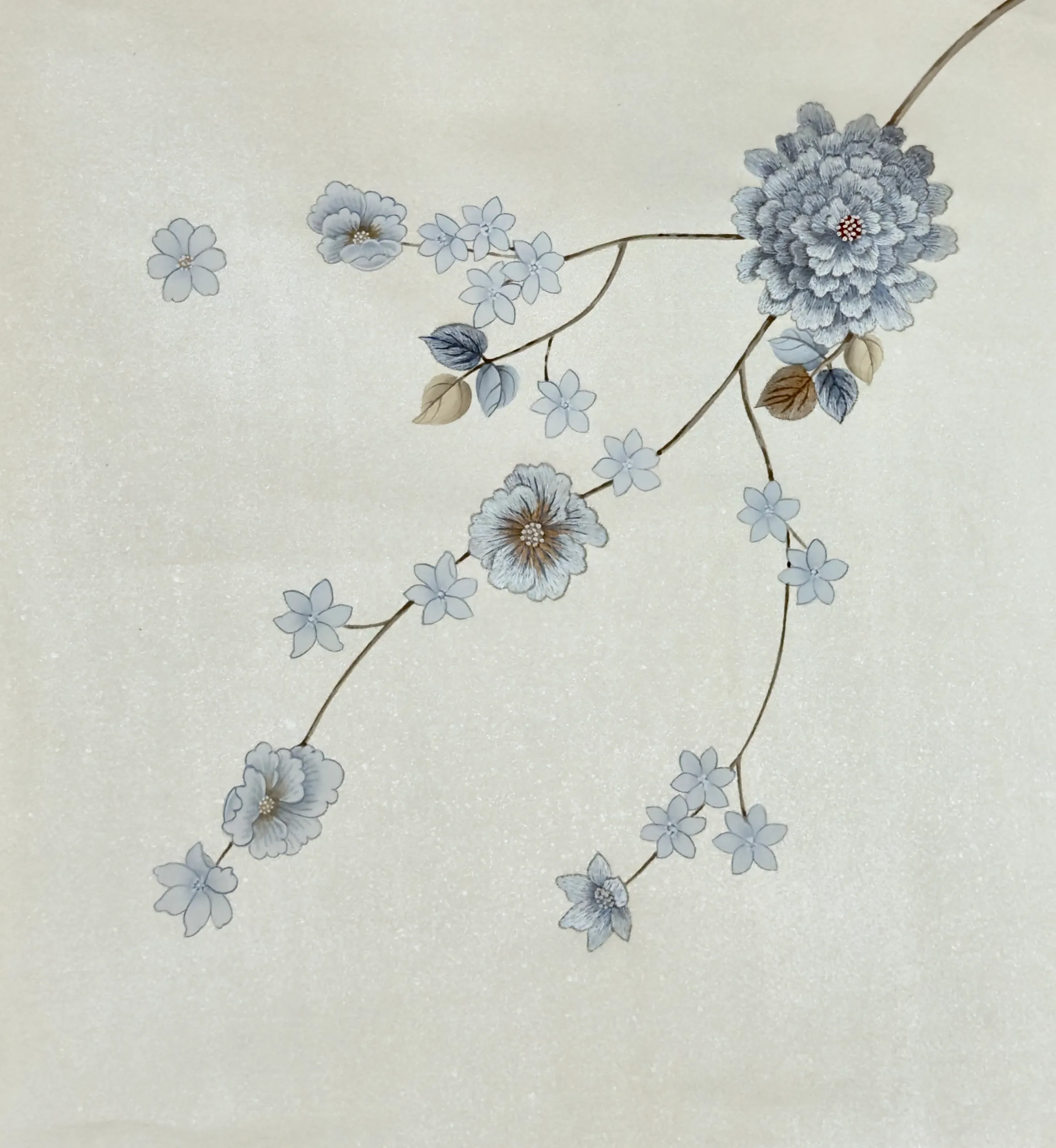 Caprice Chinoiserie hand-painted wallpaper in Snowflake by Stang Design.