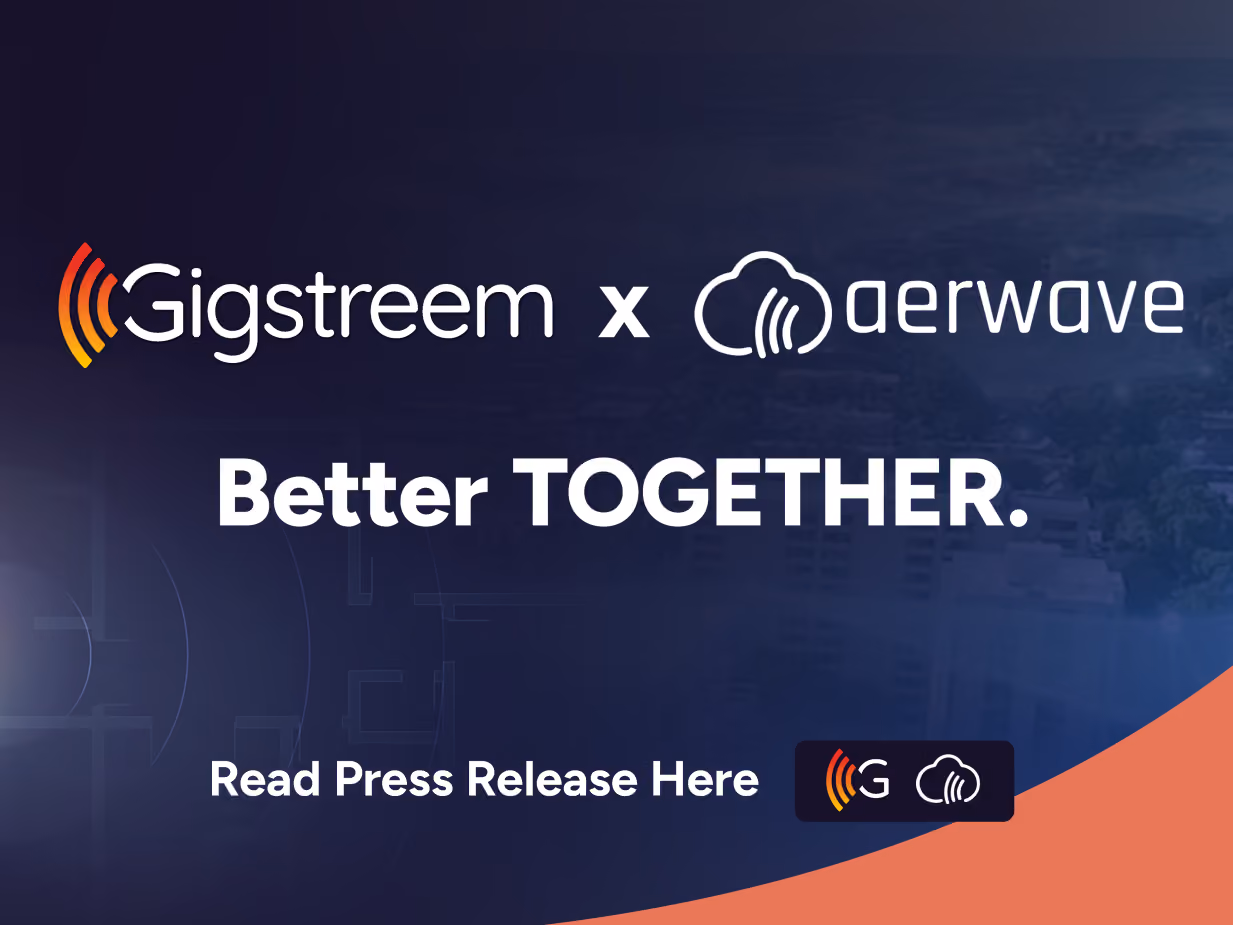 Gigstreem and aerwave logos with text Better TOGETHER and Read Press Release Here on dark background.