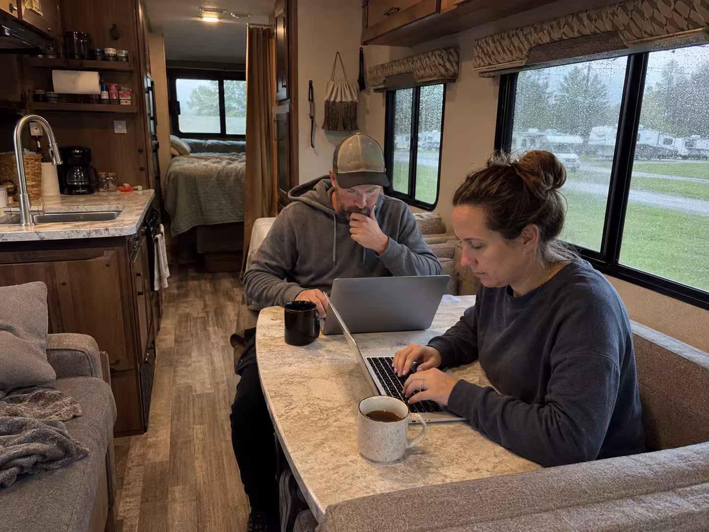 Couple living in a monthly RV rental near Marshfield, Missouri