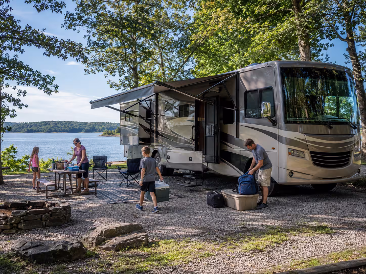 Motorhome at a Table Rock Lake RV site near Springfield