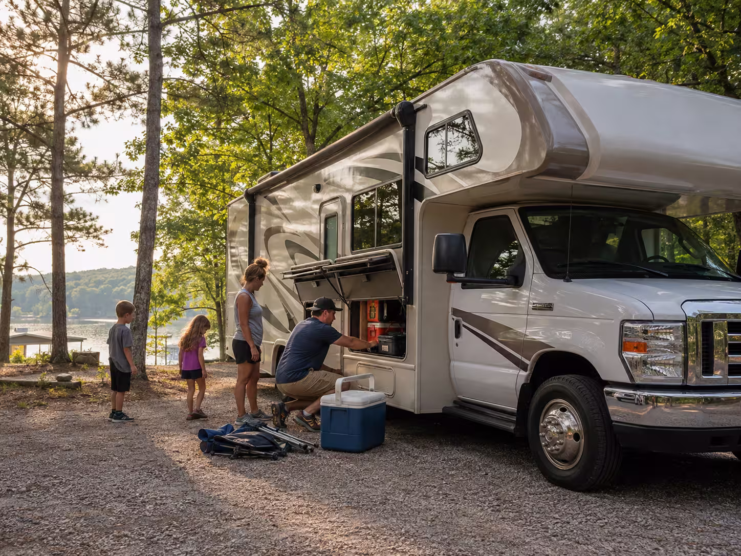 Class C motorhome at an Ozark campground near Springfield