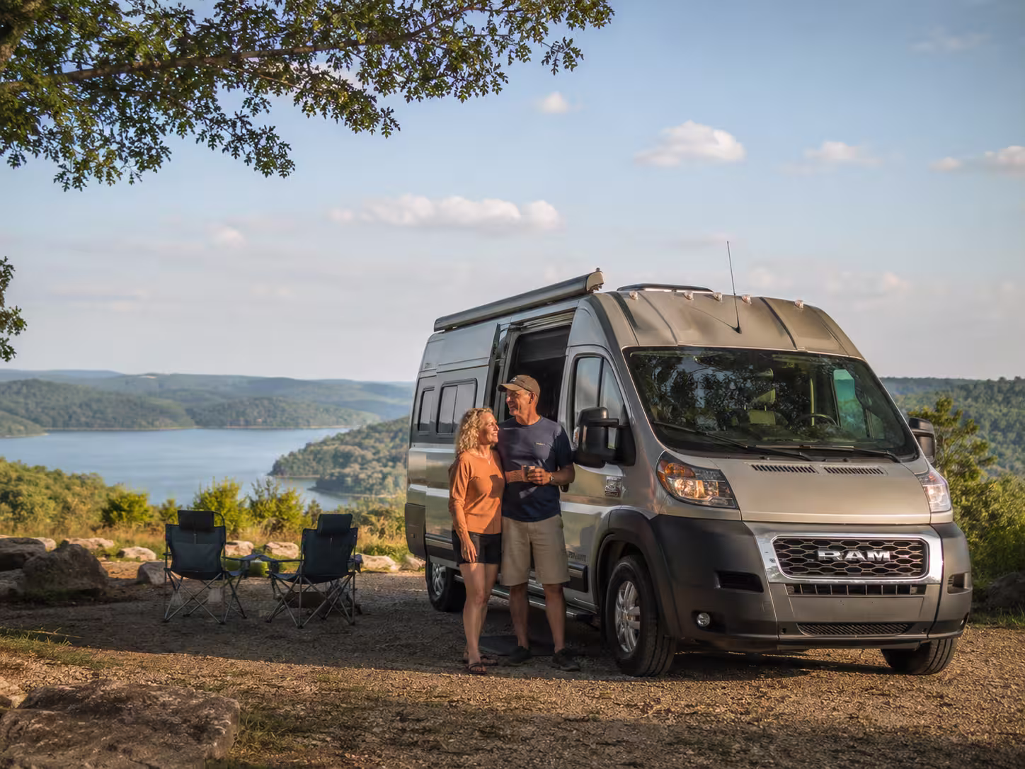 Couple with Class B camper van near Table Rock Lake Ozarks