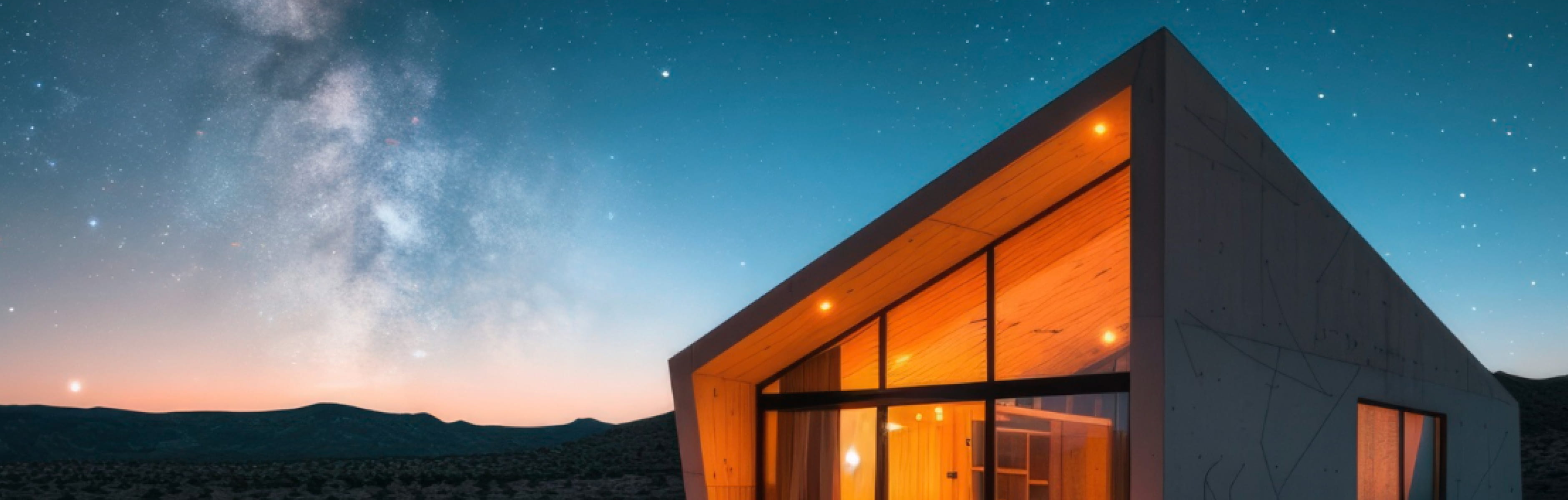Modern cabin under a starry night sky