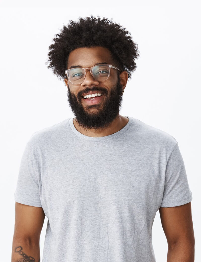Smiling man in white t-shirt