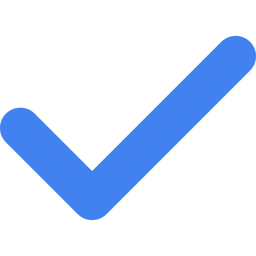 Icône de coche bleue diagonale, symbole de validation graphique