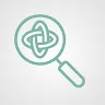 Magnifying glass icon with an intricate knot pattern inside, symbolizing search or investigation.