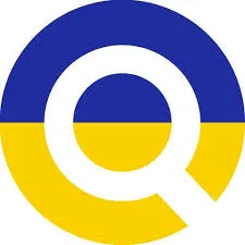 Magnifying glass icon with blue and yellow colors of the Ukrainian flag.