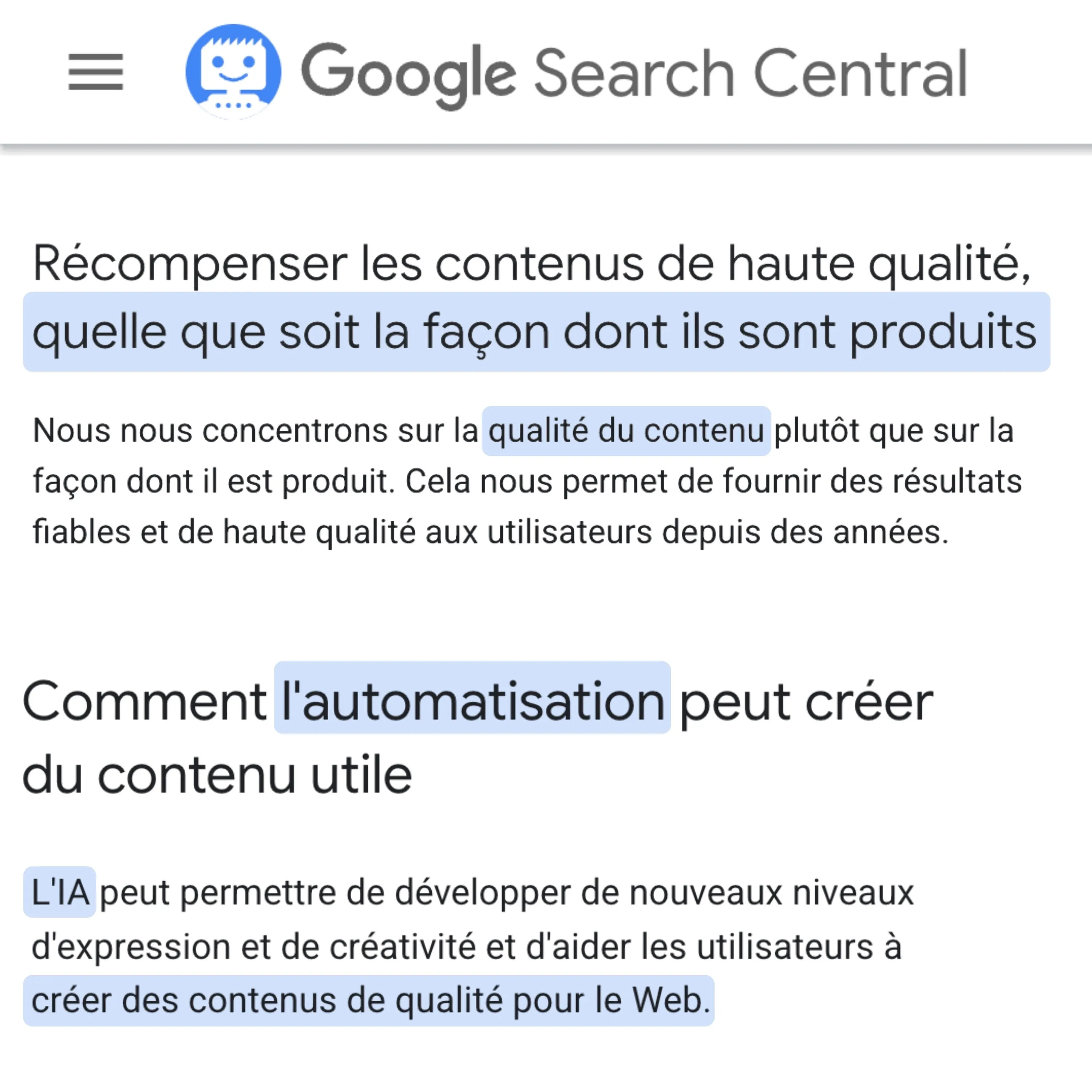 guidelines AI content google fr