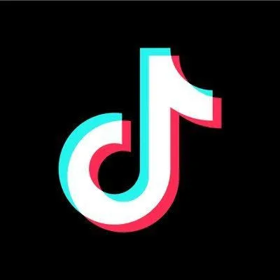 TikTok app logo with black background featuring a stylized musical note in cyan, white, and red.