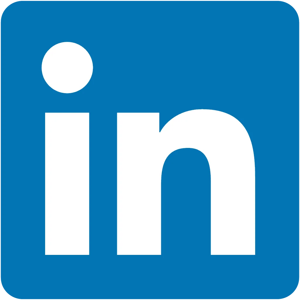 LinkedIn logo with white letters 'in' on a blue rounded square background.