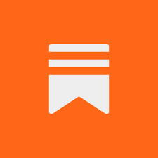 White bookmark icon with two horizontal lines on an orange background.