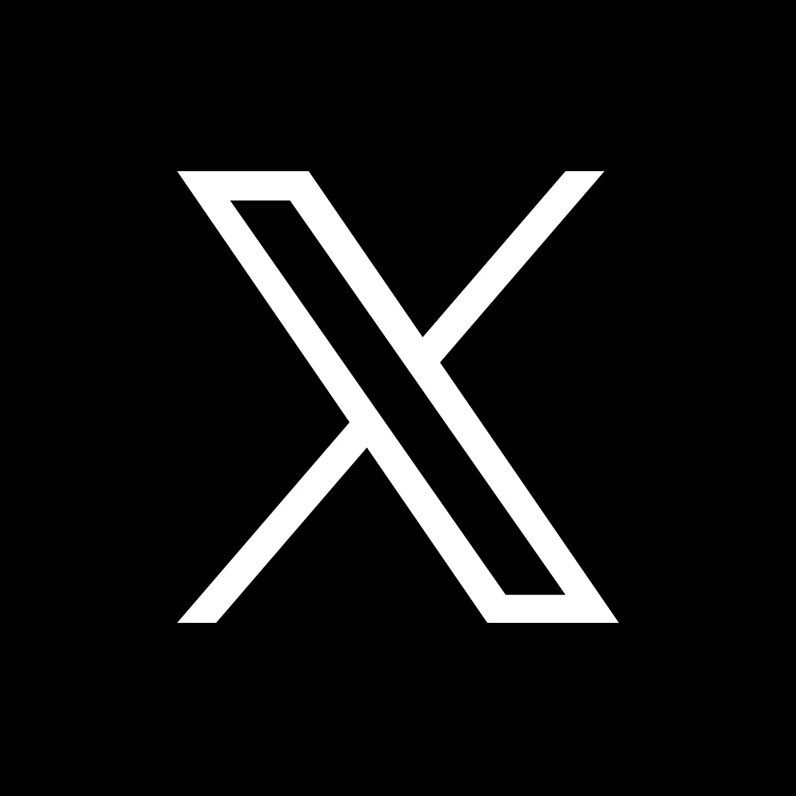 Stylized white letter X with split diagonal stroke on black background.