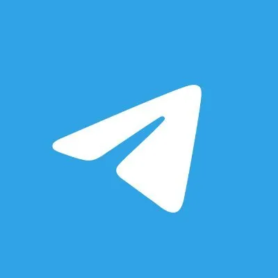 White paper airplane icon on a blue background representing the Telegram messaging app.