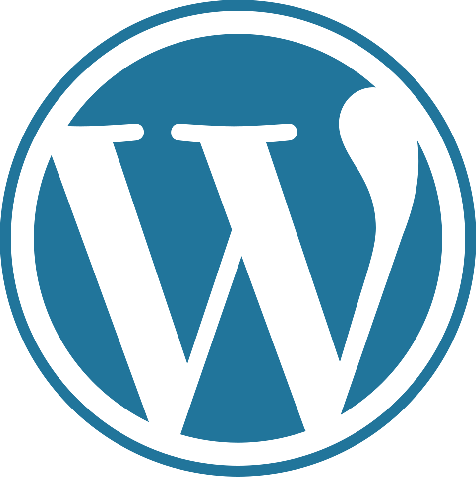 WordPress logo with a stylized black W inside a blue circle.