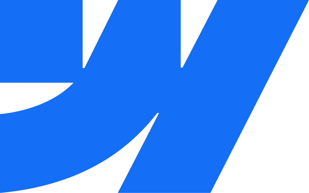 Blue stylized letter M with a modern design on a transparent background.