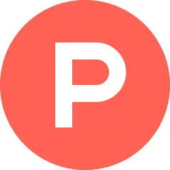 White letter P centered inside an orange circle background.