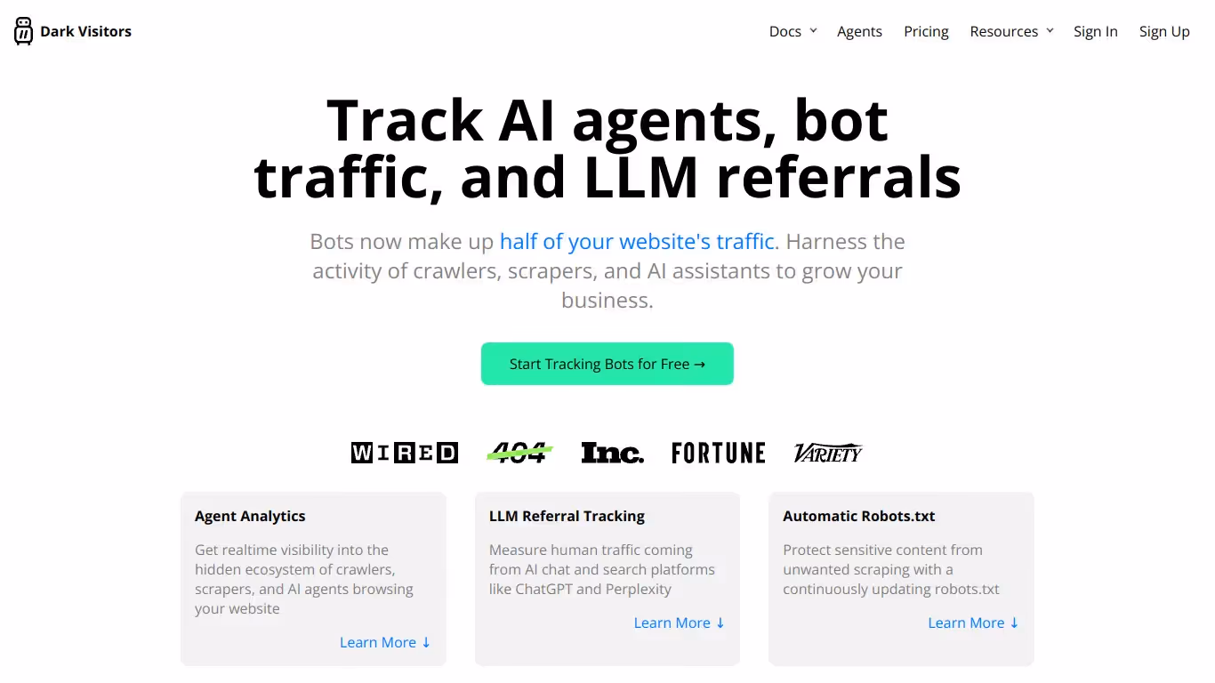 DarkVisitors software website