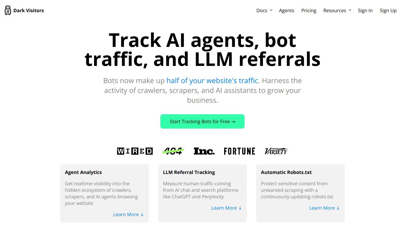 DarkVisitors software website