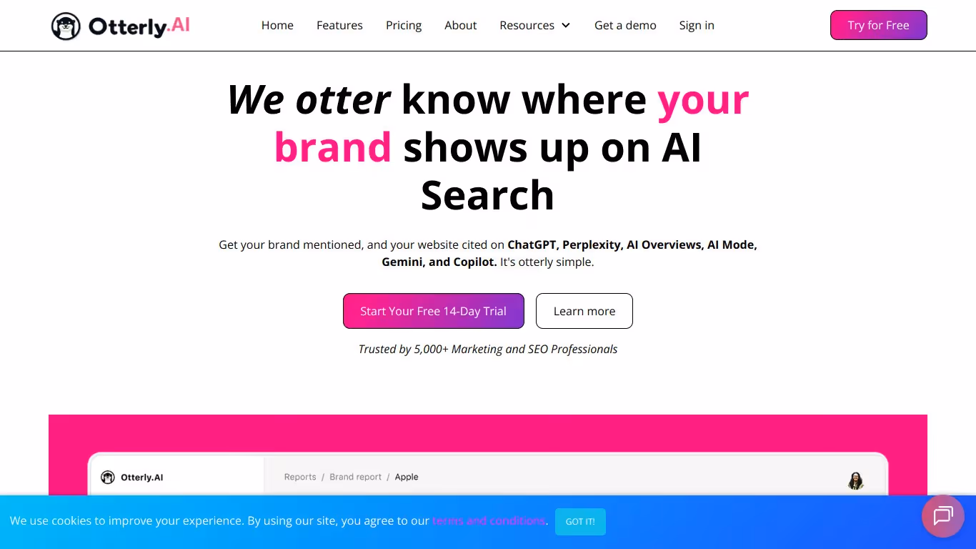 Sitio web del software Otterly AI