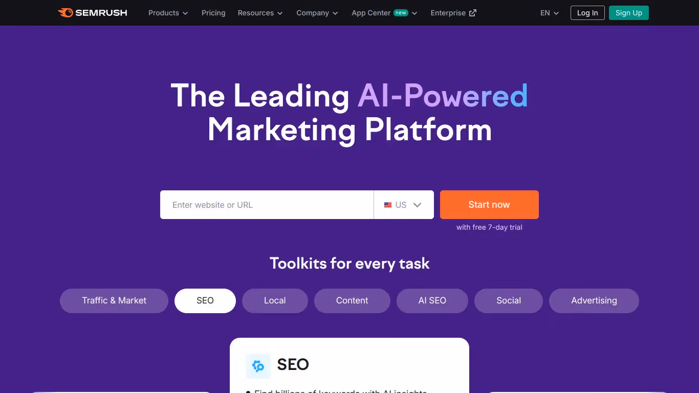 Semrush software website