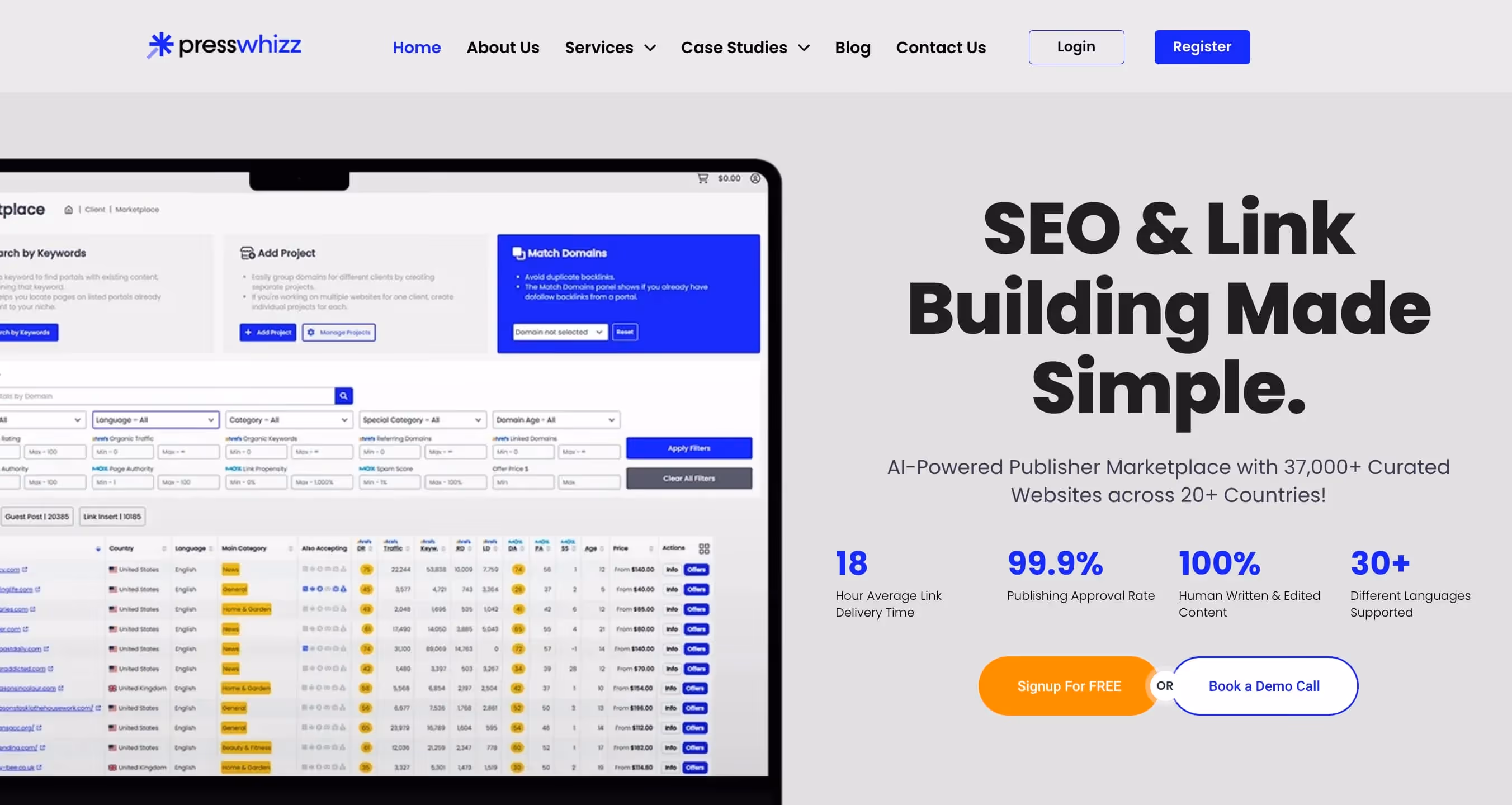 Presswhizz link building platform