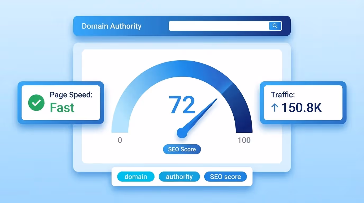 Domain authority checker showing organic traffic, keyword count, position distribution and traffic value
