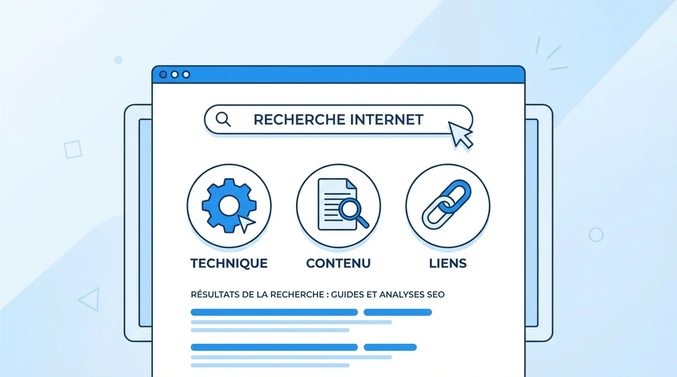 Illustration des trois piliers du référencement Google : technique, contenu et popularité