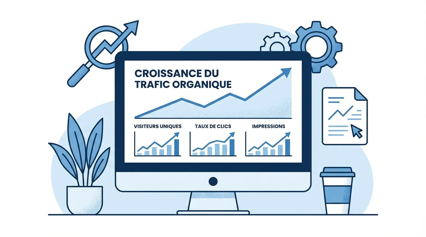 Graphiques de croissance du trafic organique illustrant l'importance du référencement naturel