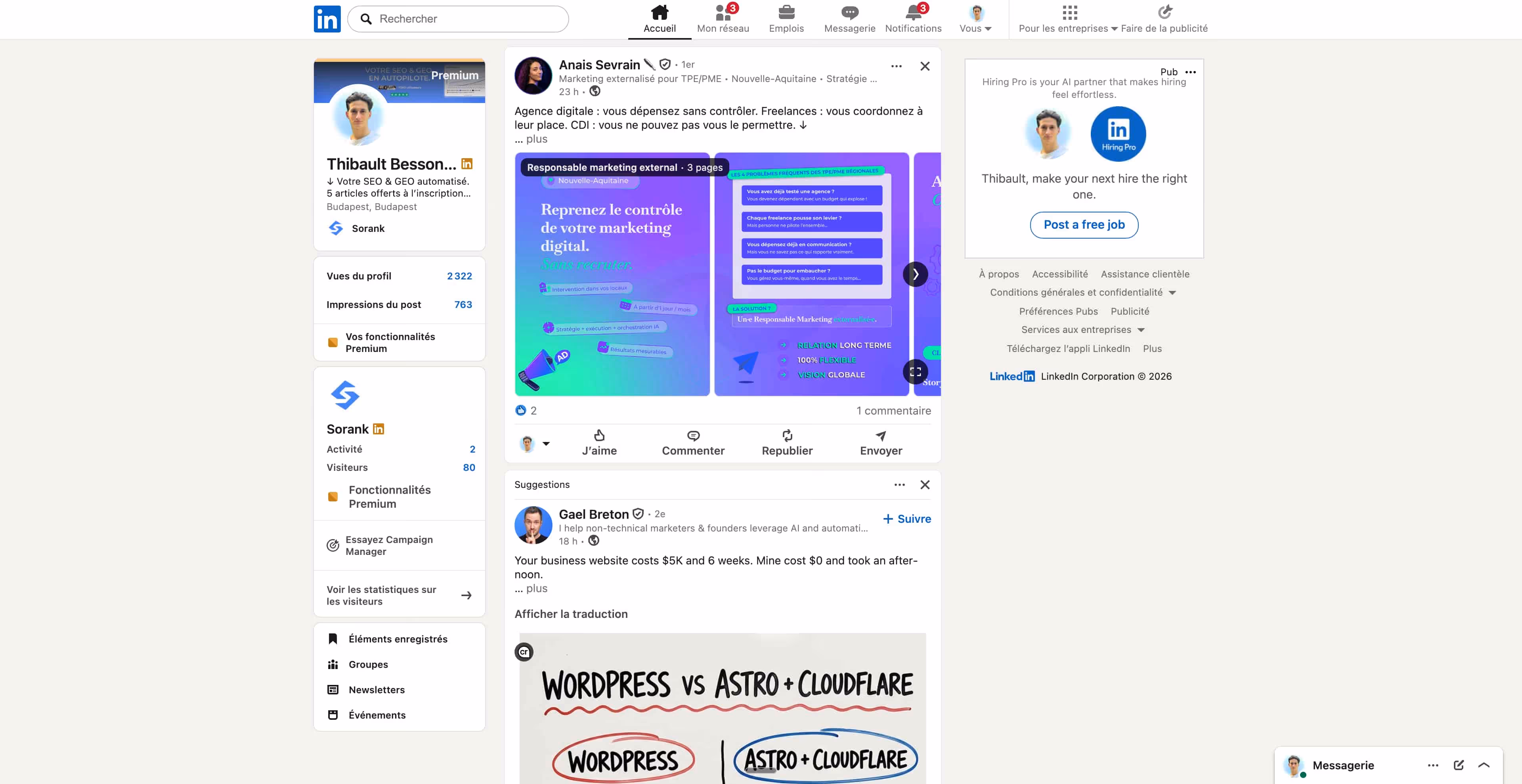Professional businessman using LinkedIn on laptop to optimize profile for SEO and GEO visibility in search engines and AI models